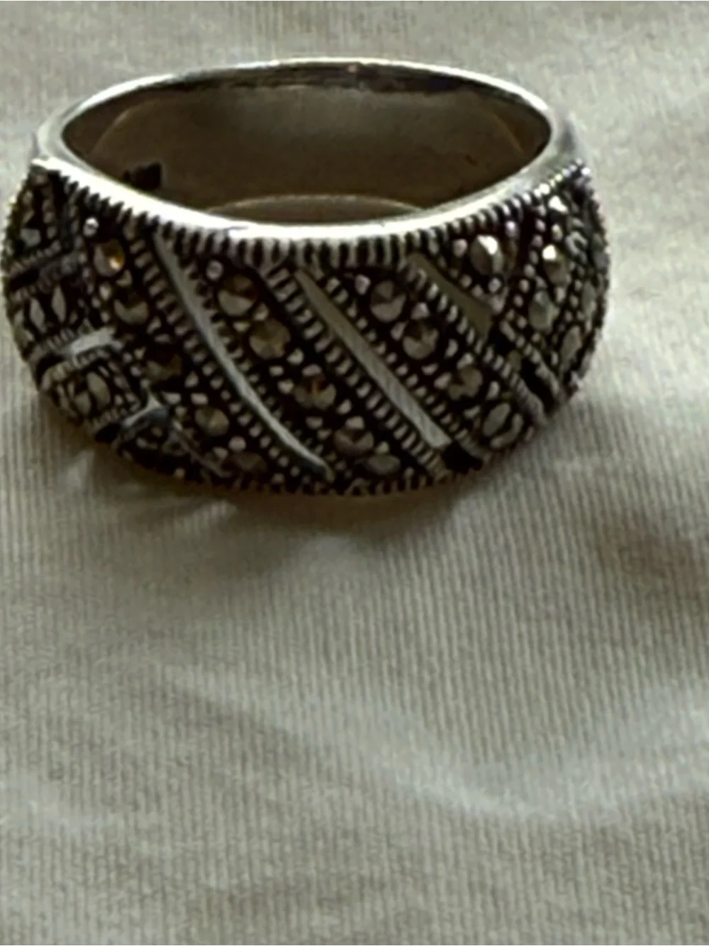Sterling Silver Marcasite Geometric Wide Band Ring 925